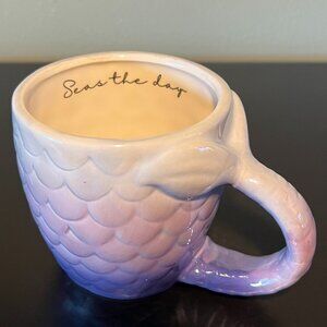 Mainstays MERMAID Iridescent Ombré Sculpted 3-D Tail Handle Mug “Seas the Day”